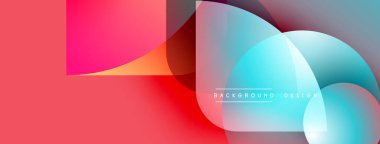 Soyut geometrik şekiller örtüşüyor, canlı renk eğimleri yaratıyor. Modern tasarım akış çizgileri, pembeler, maviler, beyazlar içerir.