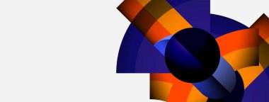 Soyut geometrik bileşim. Canlı renkler harmanlanır, dinamik görsel etki yaratır. Şekiller örtüşüyor, karmaşık desenler oluşturuyor. Modern tasarım.