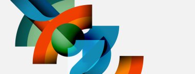 Soyut renkli kurdeleler birbirine dolanır ve dinamik şekiller yaratır. Parlak renkler harmanlanarak modern görsel kompozisyon oluşturur. Minimalist tasarım.