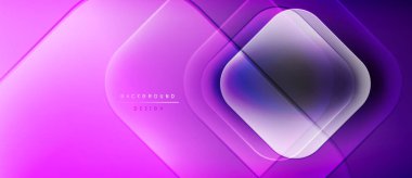 Soyut mor eğimli arkaplan. Üst üste binen kareler dinamik görsel efekt yaratır. Modern tasarım elementleri parlak estetik sunar.