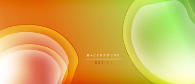 Soyut sıvı şekilleri turuncu, sarı ve yeşil renkleri harmanlıyor. Katmanlı tasarım derinlik yaratır, modern estetik. Arkaplanda metin ögeleri.