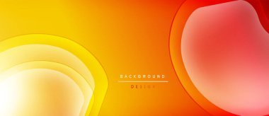 Soyut gradyanlar, katmanlı şekiller dinamik görsel efekt yaratır. Sıcak renkler kompozisyona hakim, enerji ve hareket öneriyor..