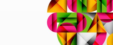 Soyut geometrik şekiller, canlı renkler, modern tasarım. Bileşik üçgenler, üst üste binen formlar, temiz estetik.