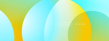 Soyut renkli arkaplan. Üst üste binen daireler yumuşak eğimler yaratır, sarı, mavi, yeşil renkler kompozisyona hakim olur. Minimalist tasarım.