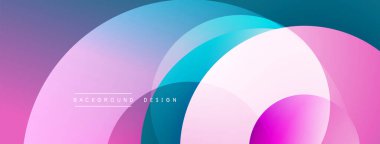 Soyut kompozisyon. Üst üste binen çemberler canlı gradyanlar yaratır. Pembe, mor, deniz mavisi renkleri kusursuz bir şekilde harmanlanır. Modern tasarım ögesi.