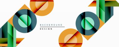 Soyut geometrik bileşim. Üst üste binen daireler, kareler dinamik görsel efektler yaratır. Turuncu, deniz mavisi, gri renkler tasarımda baskın. Modern, minimalist estetik.