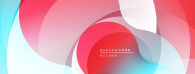 Soyut arkaplan. Üstüste binen yarı saydam şekiller dinamik kırmızı, beyaz, mavi gradyanlar yaratır. Modern tasarım ögesi.