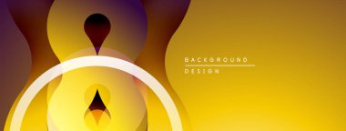 Soyut tasarım özellikleri üst üste binen şekiller, sıcak renk paleti. Sarı, portakal, mor dinamik görsel efekt yaratır. Modern, minimalist stil.