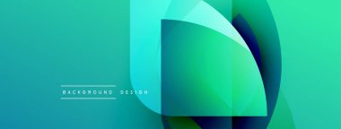 Soyut turkuaz arka plan. Üst üste binen şekiller dinamik görsel efekt yaratır. Modern tasarım elementleri yenilik ve akıcılık öneriyor.