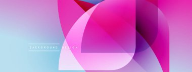 Soyut renkli tasarım. Üst üste binen şekiller dinamik görsel efekt yaratır. Gradyan renkler düzgün bir şekilde harmanlanarak modern estetik sunuyor..