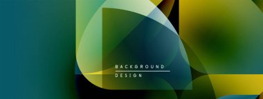 Soyut geometrik şekiller örtüşüyor, canlı renk eğimleri yaratıyor. Dizayn yeşil, yeşil ve sarı renklere sahiptir. Modern arkaplan dokusu.