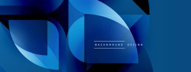 Soyut mavi şekiller üst üste binerek dinamik bileşim oluşturuyor. Gradyan etkileri olan modern tasarım, arka planlar için uygun.