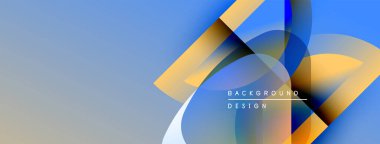 Soyut geometrik şekiller örtüşüyor, canlı renk eğimleri yaratıyor. Mavi, turuncu, sarı renkler tasarımda baskın. Mevcut en küçük metin.