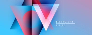 Soyut geometrik tasarım. Mavi, pembe gradyanlar katmanlı şekiller oluşturur. Modern estetik, temiz hatlar, canlı renkler. Arkaplan yapısı derinliği gösteriyor.