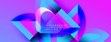 Soyut canlı şekiller üst üste biniyor, dinamik mor, mavi renkler yaratıyor. Metin, merkez formda arkaplan tasarımı okur. Modern, renkli kompozisyon.