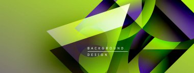 Soyut gradyanlar, geometrik şekiller kesişir. Canlı yeşil baskın, mor aksanlar mevcut. Modern tasarım, dinamik kompozisyon.