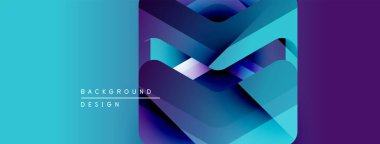 Soyut geometrik tasarım. Canlı mavi, mor renkler katmanlı etki yaratır. Dijital projeler için modern arkaplan.
