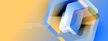 Soyut geometrik tasarım. Üst üste binen altıgenler dinamik görsel efekt yaratır. Sıcak sarı, serin mavi gradyanlara karışıyor. Modern arkaplan dokusu.