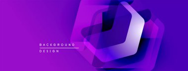 Mor soyut tasarım özellikleri üst üste binen geometrik şekiller. Gradyan renkler dinamik görsel efekt yaratır. Modern arkaplan dokusu.