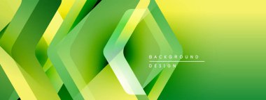 Soyut geometrik desen. Yeşil, sarı renkler dinamik katmanlı etki yaratır. Arka planlar ve pankartlar için modern tasarım uygun.