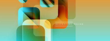 Soyut geometrik şekiller örtüşüyor, canlı renk eğimleri yaratıyor. Sıcak tonlar serin renklerle harmanlanarak modern tasarımı oluşturur..