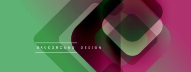 Soyut geometrik şekiller çakışıyor. Yeşil, pembe, gri renkler modern arka plan tasarımı yaratır. Metin arkaplan tasarımı okur.