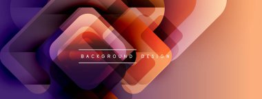 Soyut geometrik şekiller örtüşür, canlı bir gradyan arkaplan oluşturur. Turuncu, mor renkler tasarımda baskın. Modern estetik.
