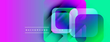 Canlı, soyut bir arkaplan. Üst üste binen kareler dinamik görsel efekt yaratır. Değişken renkler pürüzsüz, mor yeşile dönüşür..