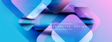 Soyut geometrik şekiller örtüşür, parlak mavi ve mor renkler yaratır. Modern tasarım elementleri dinamik hareketi, pürüzsüz geçişleri önerir.