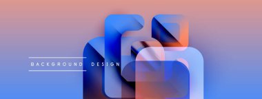 Soyut geometrik şekiller üst üste binerek katmanlı görsel efekt yaratır. Yumuşak pembe, mavi renkler arka planı oluşturur. Metin arkaplan tasarımı okur.