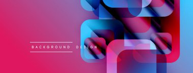 Soyut geometrik şekiller örtüşüyor, parlak pembe renk gradyanı yaratıyor. Modern tasarım elementleri dijital sanat ve yenilik öneriyor.