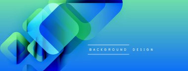 Soyut geometrik şekiller örtüşüyor, canlı mavi, yeşil bir eğim yaratıyor. Arkaplan ve afişler için modern tasarım ögesi.