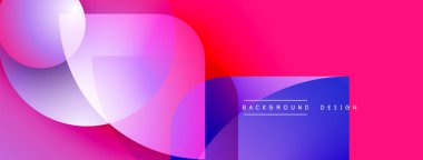 Soyut şekiller örtüşüyor, canlı pembe, mor, mavi renkler yaratıyor. Arkaplan ve sunumlar için modern tasarım ögesi.
