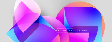 Soyut şekiller örtüşüyor, canlı renk değişimleri yaratıyor. Mavi, pembe, mor renkli modern tasarım. Minimalist arkaplan.