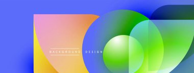 Soyut renkli tasarım, üst üste binen daireler, kareler, gradyanlar. Modern estetik, canlı renkler dinamik görsel etki yaratır.