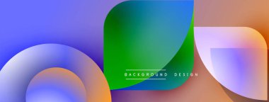 Soyut şekiller örtüşüyor, canlı renk değişimleri yaratıyor. Modern tasarım öğeleri akıcılık, dinamizm, görsel cazibe.