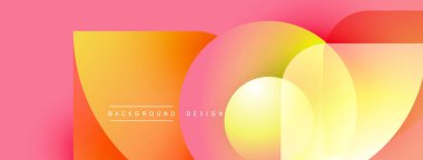 Soyut canlı tasarım, üst üste binen daireler, gradyanlar. Renkler sarı, turuncu, pembe aralığında. Metin arkaplan tasarımı okur.