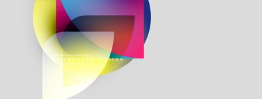 Soyut renkli şekiller örtüşür, dinamik görsel efekt yaratır. Beyaz alan arkaplana hakim, temiz sunum öneriyor.