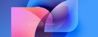 Soyut geometrik şekiller çakışıyor. Canlı renkler harmanlanarak modern arkaplan tasarımı oluşturur. Düzen eğimleri kompozisyona hakim.