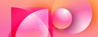 Soyut gradyanlar harmanlanır ve dinamik şekiller yaratır. Pembe, turuncu renkler kompozisyona hakim. Modern tasarım elementleri akıcılık ve derinlik öneriyor.