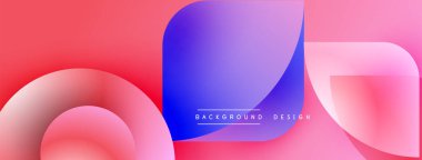 Soyut gradyanlar, akan şekiller modern arka plan yaratır. Pembe, mor renkler kompozisyona hakim, basit metin mevcut.