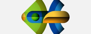 Soyut logo tasarımı üst üste binen renkli şekiller. Yeşil, mavi, sarı elementler dinamik görsel etki yaratır. Modern, basit estetik..