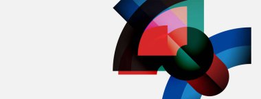 Soyut kompozisyon. Üst üste binen renkli şekiller dinamik görsel etki yaratır. Modern tasarım, canlı renkler, basit arkaplan.