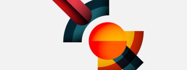 Soyut şekiller örtüşür, dinamik bileşim yaratır. Sıcak portakal serin deniz mavisi ile çelişir ve modern tasarımı oluşturur. Minimalist estetik.