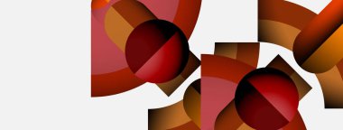 Çemberler, kıvrımlar ve sıcak tonlardan oluşan soyut bir kompozisyon. Geometrik şekilli minimalist tasarım, modern estetik.