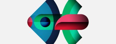 Soyut tasarım katmanlı şekiller, canlı renkler içerir. Kompozisyon hareketi, derinliği, modern estetiği çağrıştırıyor. Temiz arkaplan görsel etkiyi artırır.