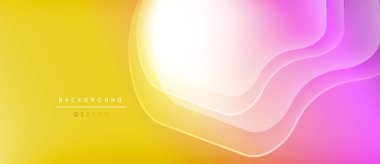 Soyut eğim arkaplanı. Sarı, pembe, beyaz renkler düzgün bir şekilde harmanlanır. Dalgalı çizgiler dinamik görsel efekt yaratır. Modern tasarım ögesi.