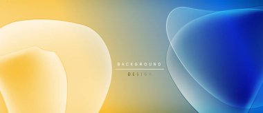 Soyut sıvı şekilleri sarı, mavi ve gri karışımı. Gradyan renkler modern arkaplan tasarımı yaratır. Minimalist estetik, pürüzsüz geçişler.