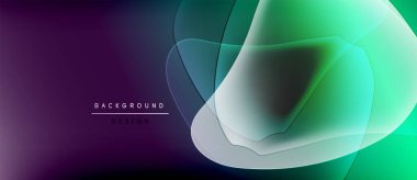 Soyut sıvı şekilleri harmanlanır, canlı mor, deniz mavisi renkleri oluşturur. Modern tasarım, hareket, enerji ve derinlik öneriyor. Arkaplanda metin ögeleri.