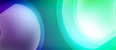 Soyut gradyanlar mor, deniz mavisi ve yeşil renkleri harmanlarlar. Dairesel şekiller, yumuşak ışık efektleri oluşturur. Minimalist tasarım, modern estetik.